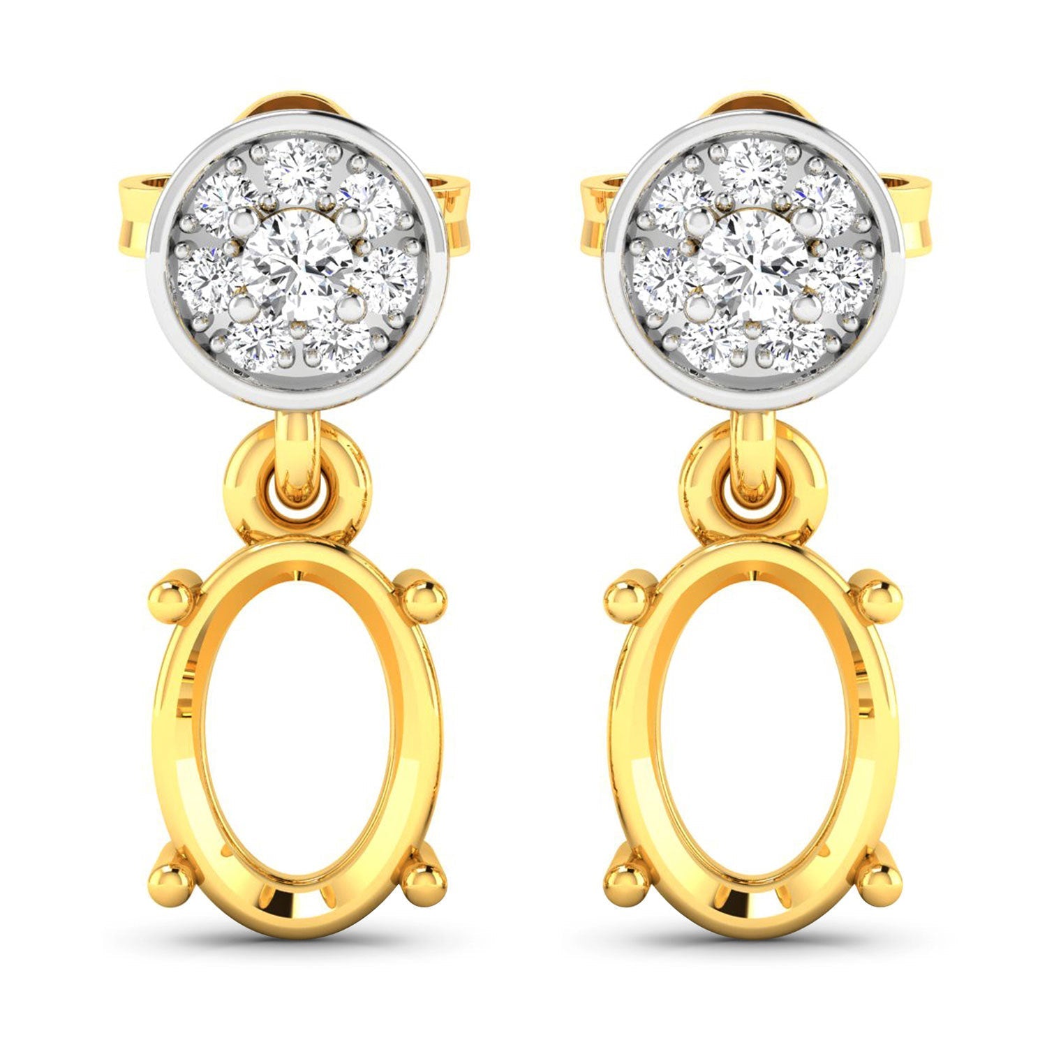0.11 Carat Genuine White Diamond 14K Yellow Gold Semi Mount Earrings - holds 7x5mm Oval Gemstones