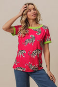 BiBi Big Tiger Print Jersey Contrast Ringer Top