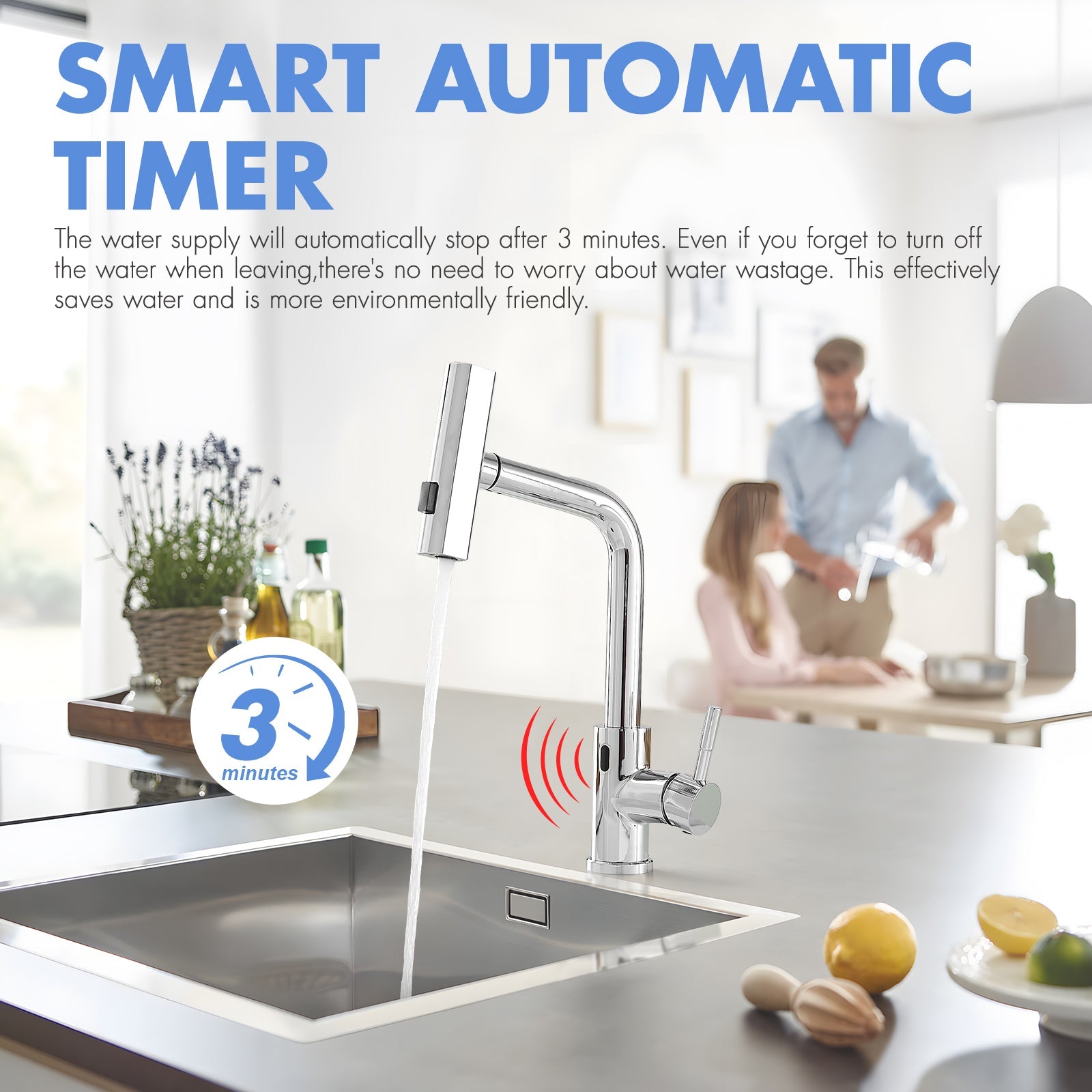Touchless Kitchen Faucet, Hands Free Automatic Smart Kitchen Faucet, Stainless Steel Touchless Kitchen Faucet
