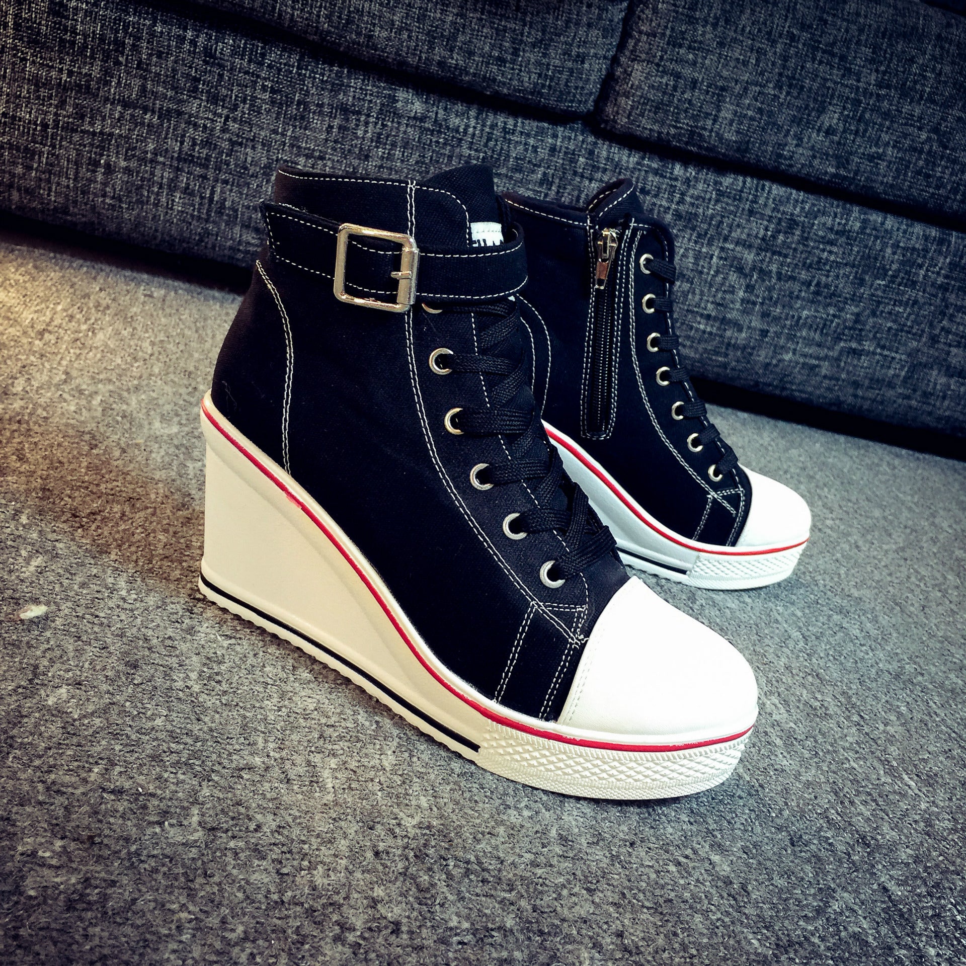 Women's High-Top Canvas Wedge Heel Platform Shoes