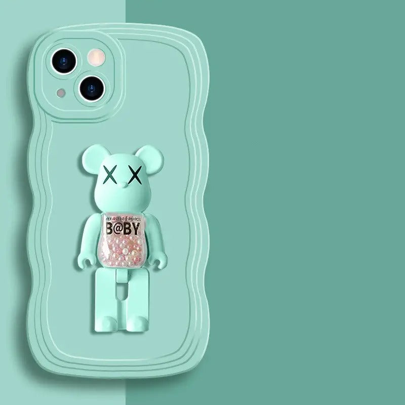 Wave Edge Phone Case with 3D Bear Bracket for iPhone