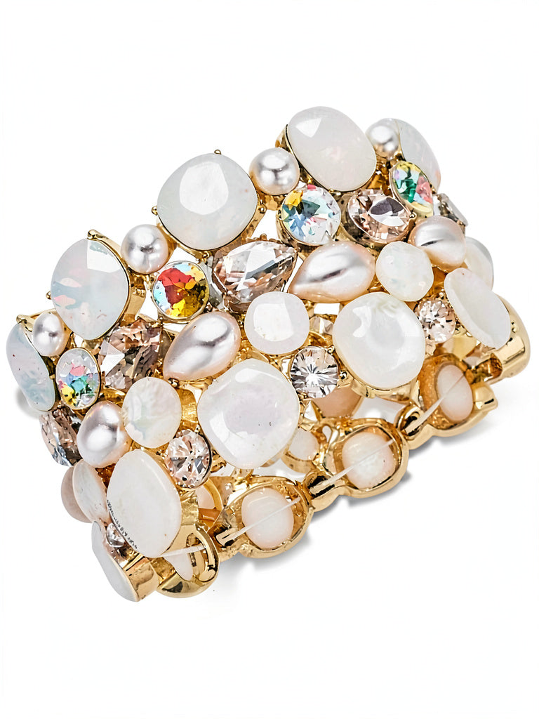 Inc Gold-Tone Stone and Crystal Cluster Stretch Bracelet