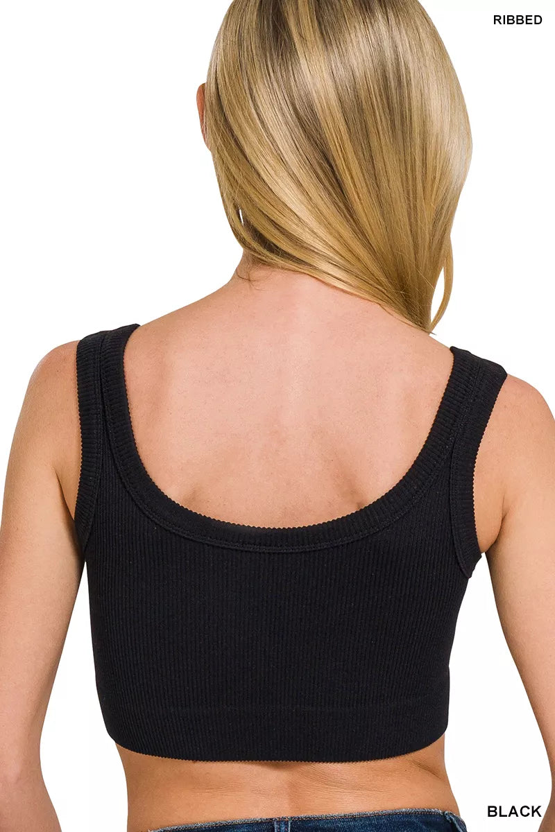 Zenana Seamless Ribbed Scoop Neck Cropped Tank
