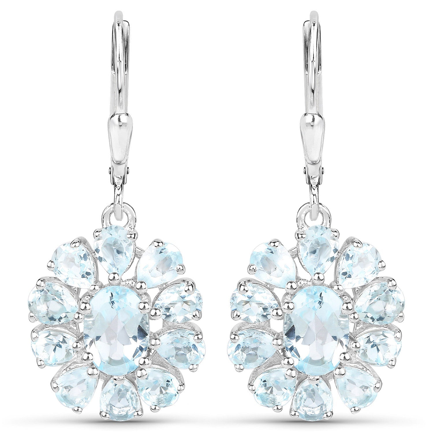 14.02 Carat Genuine Blue Topaz and White Topaz .925 Sterling Silver 3 Piece Jewelry Set (Ring, Earrings, and Pendant w/ Chain)