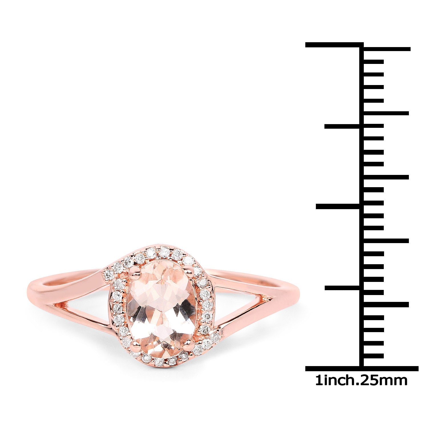 0.78 Carat Genuine Morganite and White Diamond 14K Rose Gold Ring