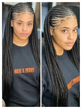 36" Cornrow & Knotless Box Braids Wig | Tribal Braids | Full Lace Front | Faux Locs Accents