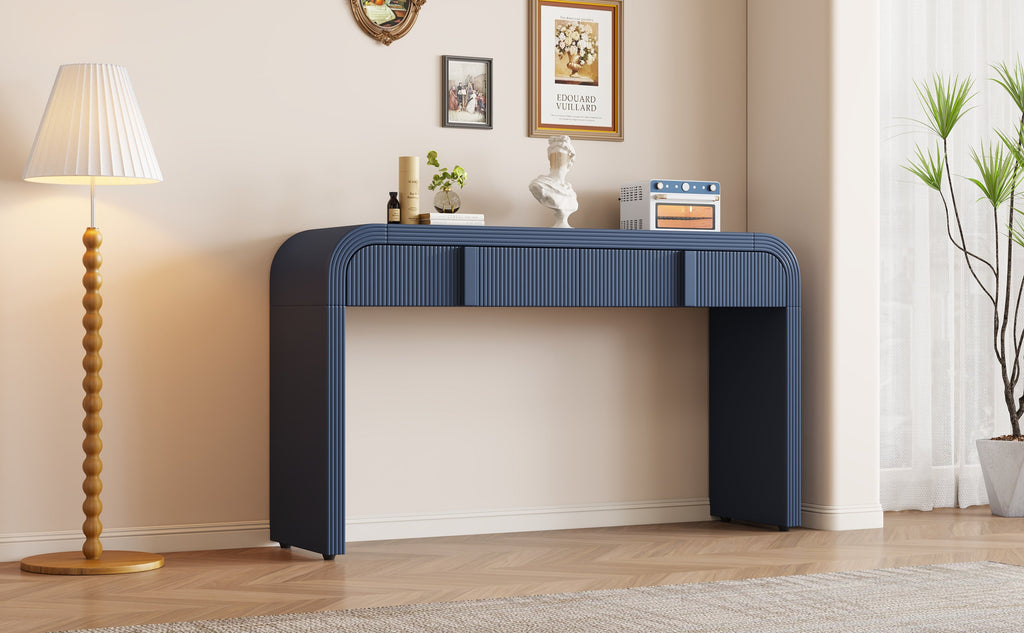 TREXM Modern Console Table with 2 Storage Drawers, Fluted Entryway Table with Rounded Silhouette for Hallway Living Room and Entryway (Navy Blue)
