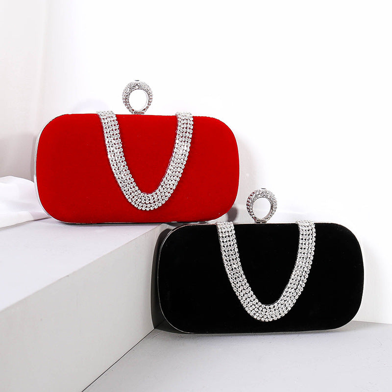 Diamond Velvet Clutch Evening Bag for Brides and Ladies