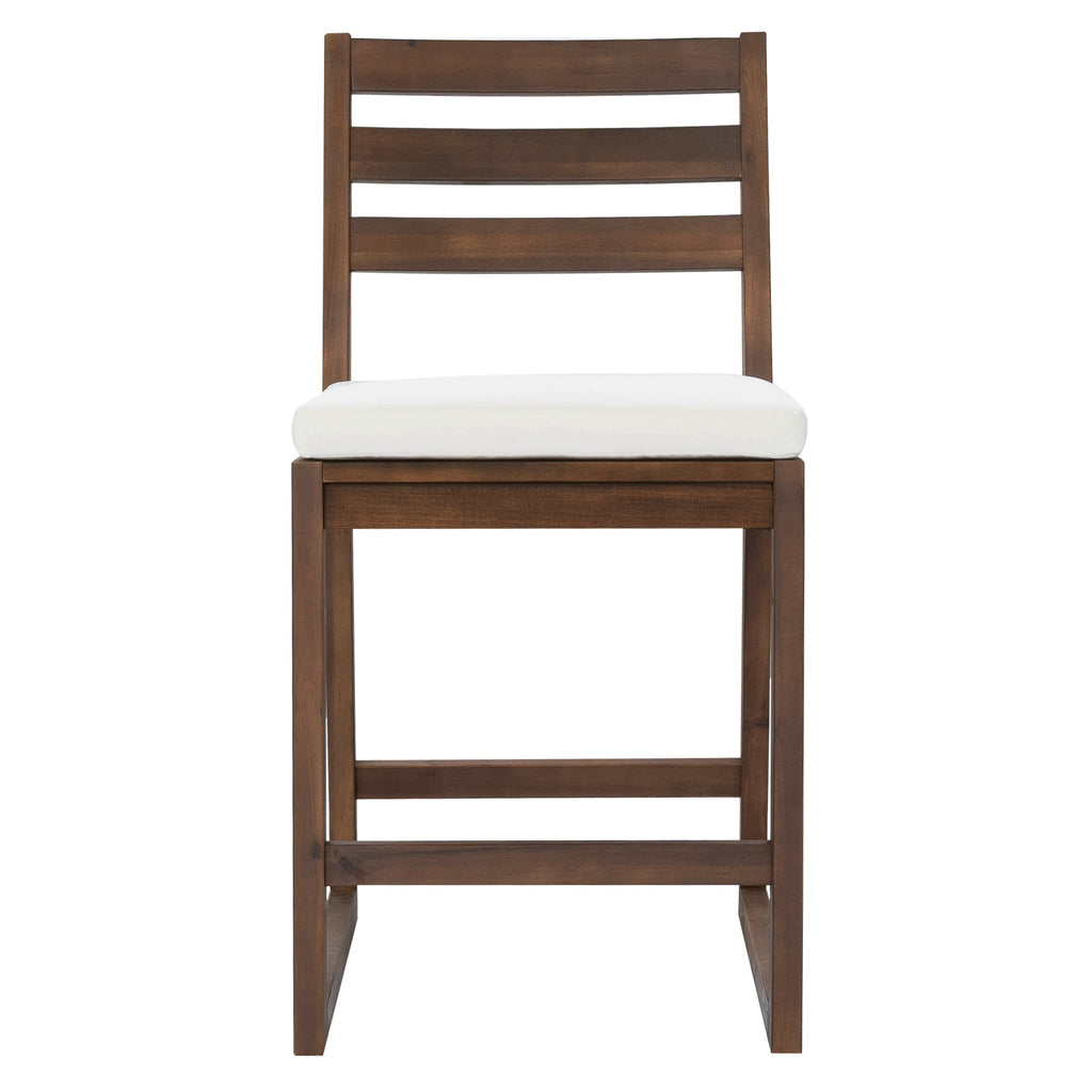 TREXM Rustic Patio Bar Set with Ergonomic Chairs, Solid Wood Slatted Tabletop in Mocha+Beige Cushion