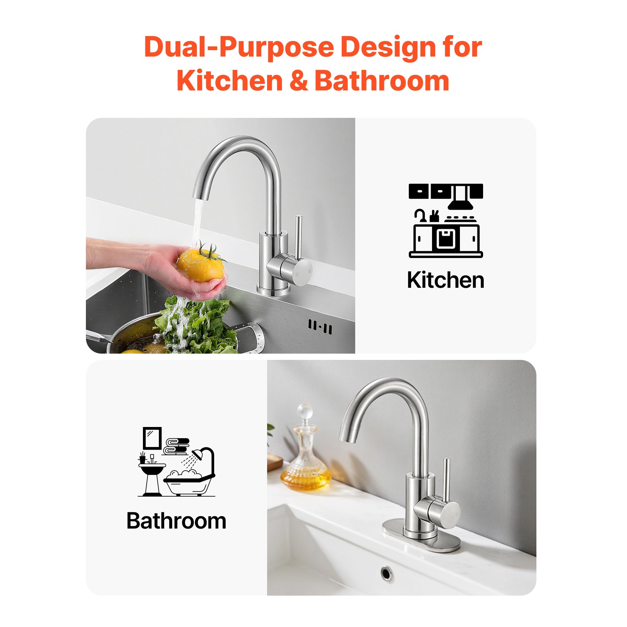 Single Handle Sink Faucet, Kitchen Faucet Brushed Nickel Single Handle, Kitchen Water Faucets with Anti-Splash Aerator, Suitable for Bathroom, RV, Bar Sink, Public Restroom, High Arc Spout