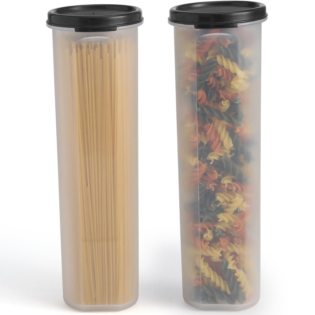 Tall Clear Spaghetti Pasta Container Storage With Lid-2 Pk.Multi-Purpose Kitchen Pantry Organization And Food Storage For Noodles Beans Straws - Airtight Leakproof Spaghetti Keeper BPA Free 37 oz.