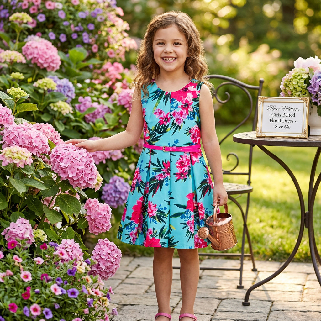 Rare Editions Girls Belted Floral Dress, Size 6X