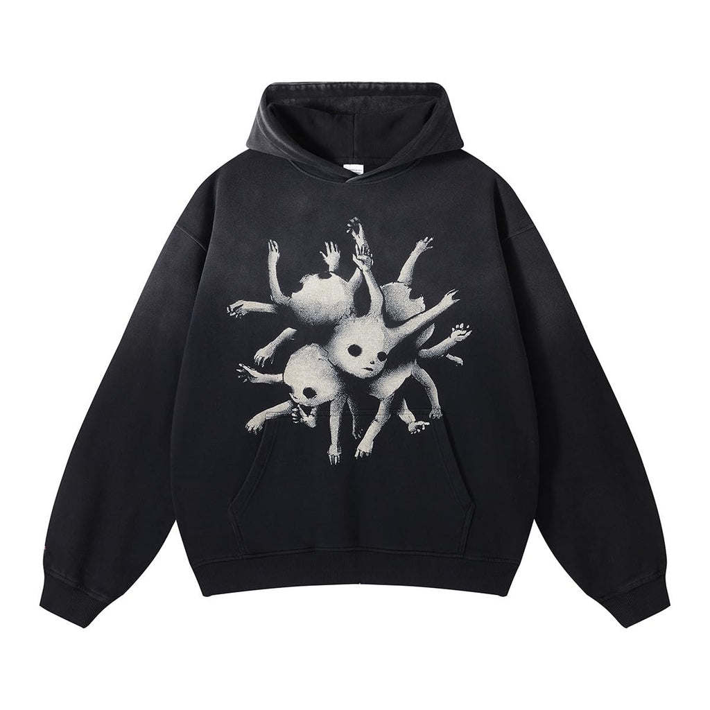 Obenie Retro Y2K Hoodie Gothic Casual Alphabet Blast Print Pattern Skull Fashion Hoodie Men Harajuku Men Clothing (black 4XLX-Large)