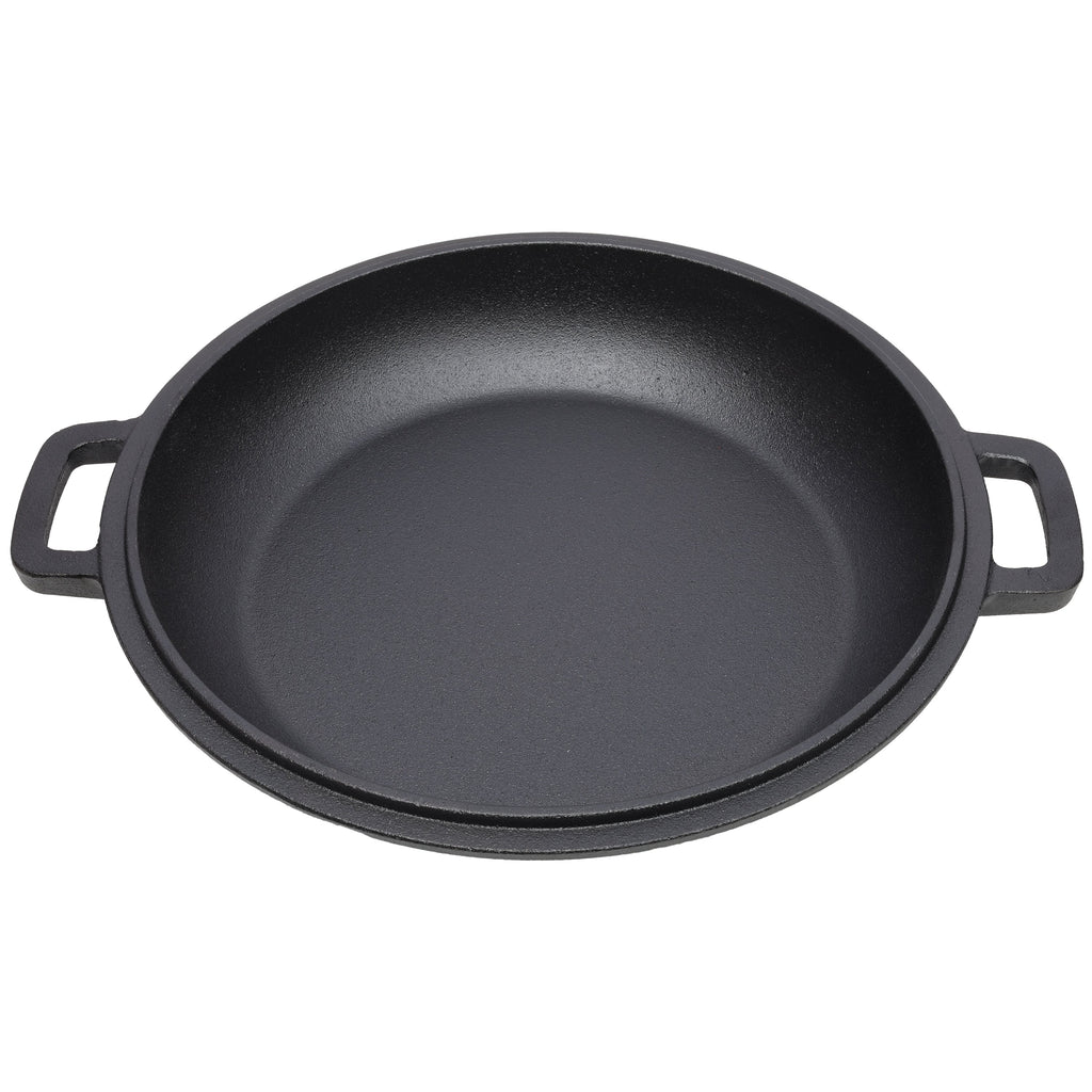 2 in 1 Pre-Seasoned Cast Iron Dutch Oven With Dual Handles, Outdoor Camping Deep Pot for Camping Fireplace Cooking BBQ Baking Campfire, 5 Quart.With 1pc Iron Pot Rack.