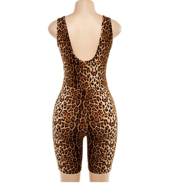 Summer Women's Sleeveless V-Neck Leopard Jumpsuit