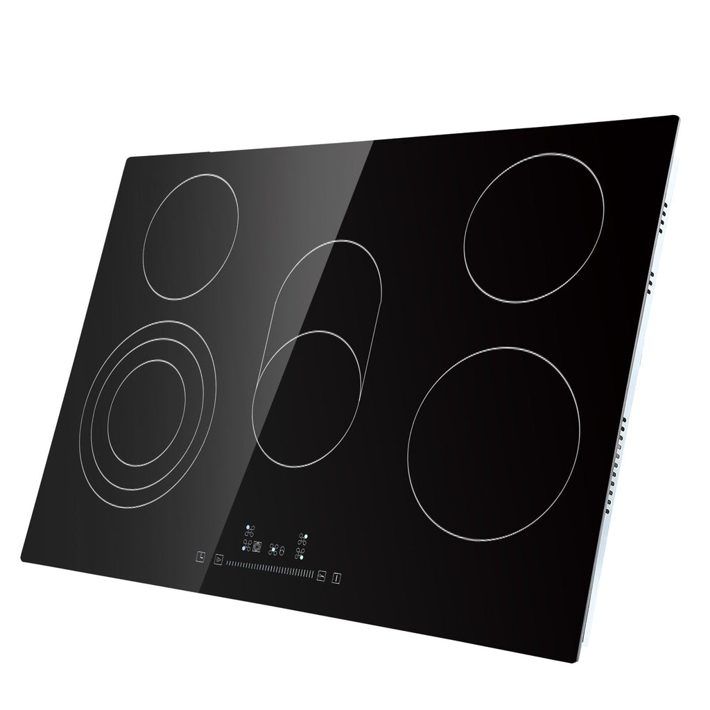 Built in Electric Stove Top, 30.3 x 20.5 inch 5 Burners, 240V Glass Radiant Cooktop with Sensor Touch Control, Timer & Child Lock Included, 9 Power Levels for Simmer Steam Slow Cook Fry