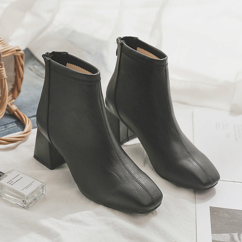 New Arrival White Chunky Heeled Ankle Boots for Women