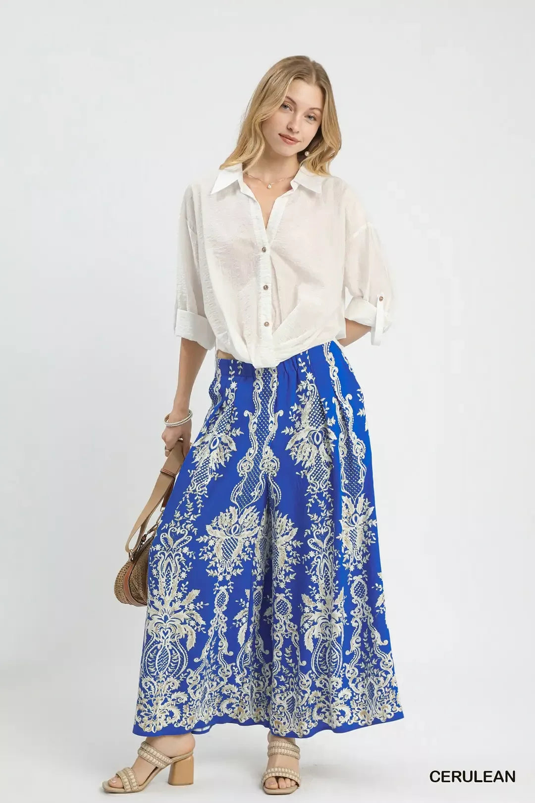 Umgee Border Print Wide Leg Pants