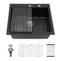 Quartz Kitchen Sink - 25 x 22 Inch Black Granite Composite Drop-In Sink