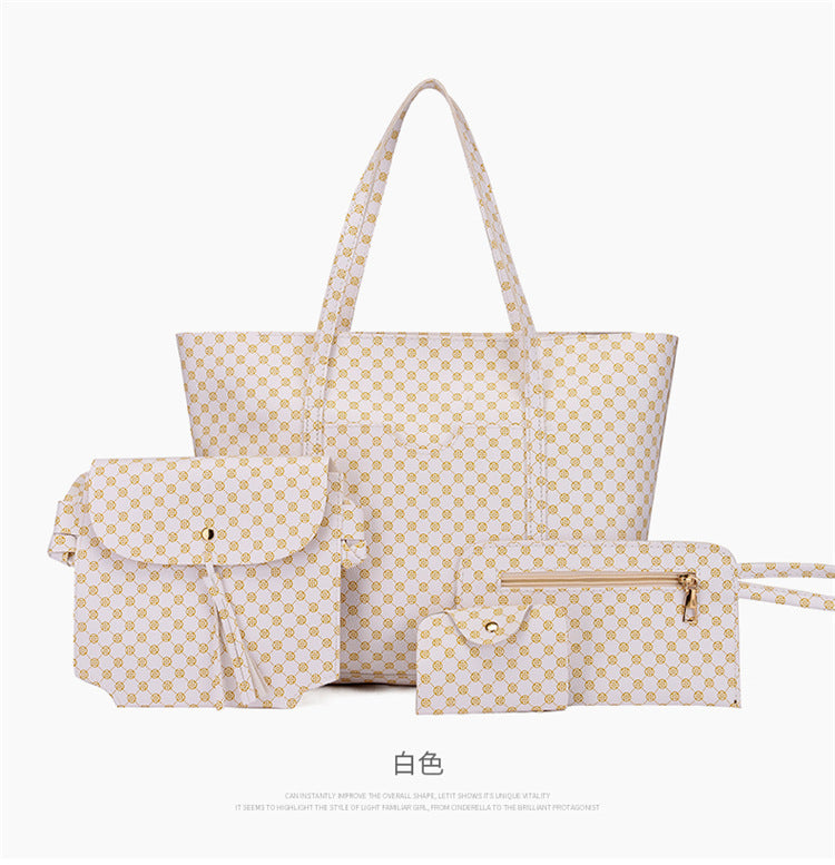 Stylish Geometric Tote Bag Set - Handbag, Clutch & Key Bag