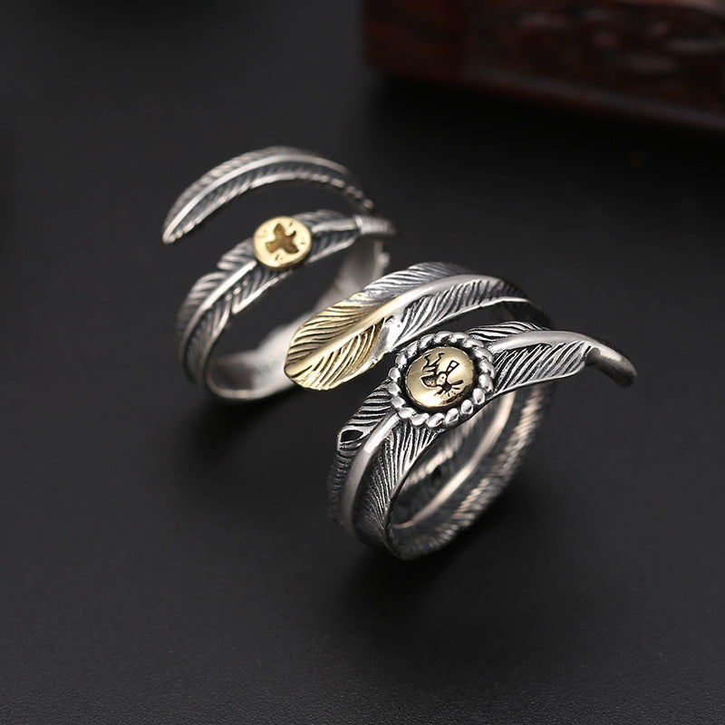 S925 Sterling Silver Indian Feather Ring