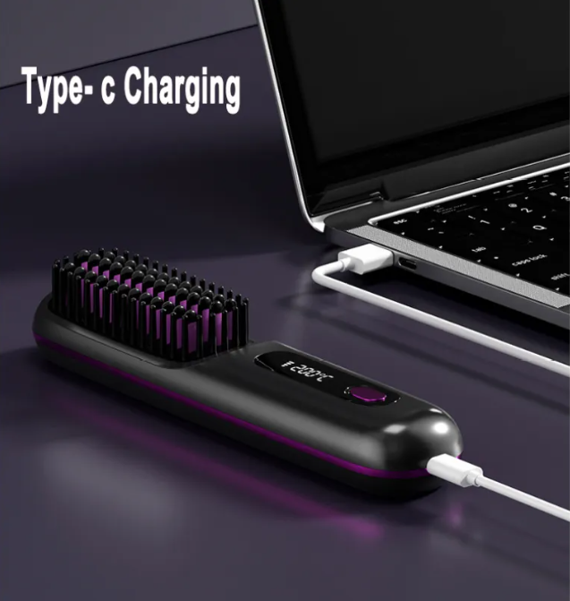 2 In 1 Straight Hair Comb Wireless Hair Straightener Brush Hair Fast Heating Portable Hot Curler USB Charging