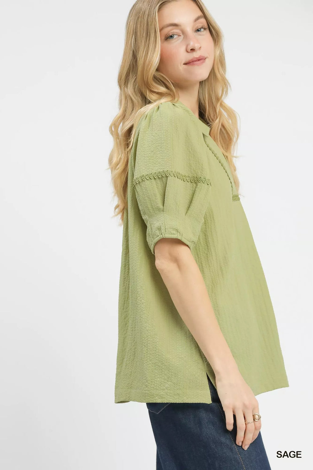 Umgee Textured Puff Sleeve Top