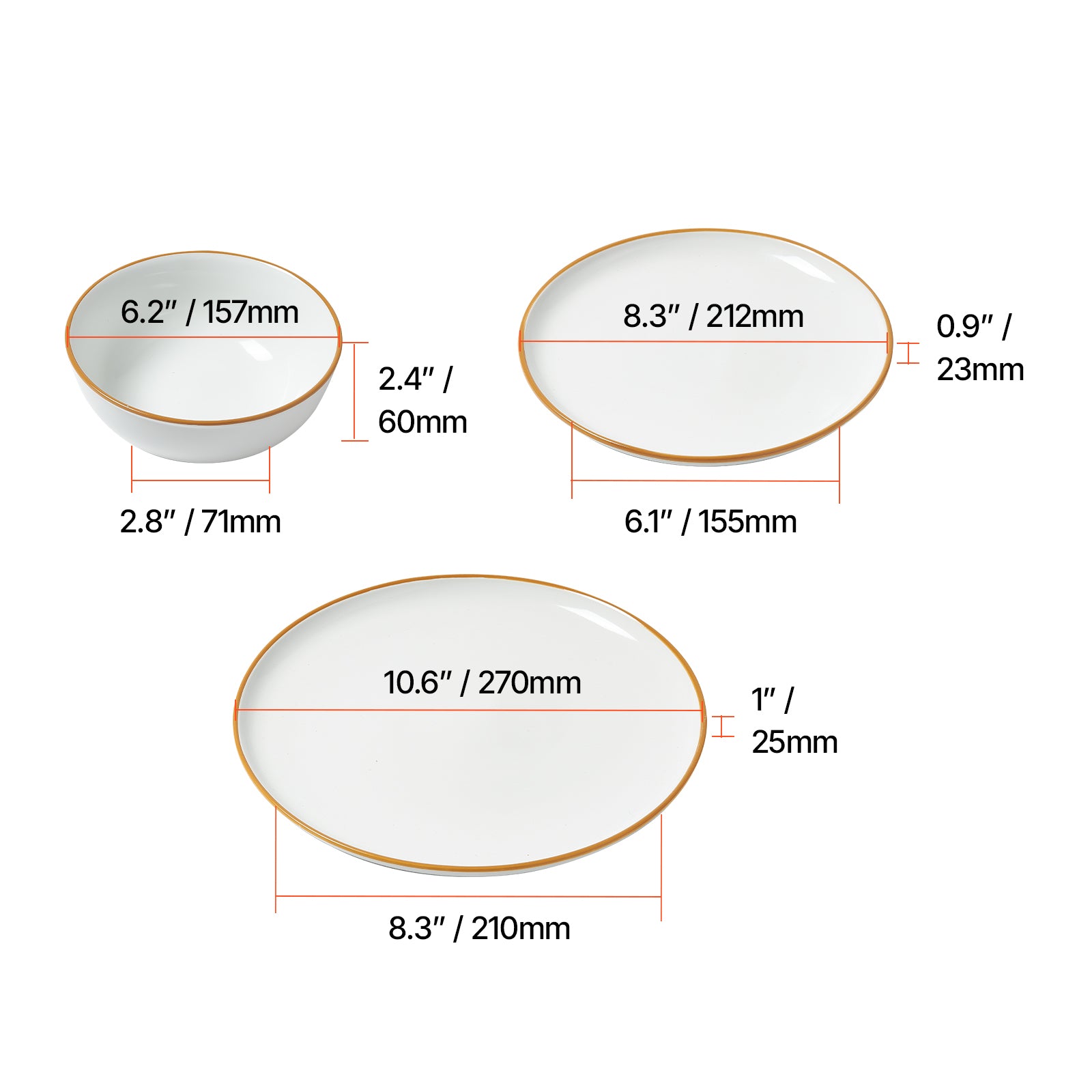 18 PCS Dinnerware Set Ceramic Plates and Bowls Sets Service for 6 White