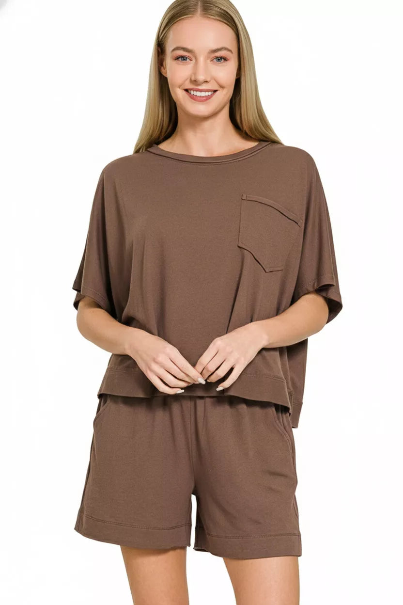 Zenana Exposed Seam Boxy Top & Shorts Set