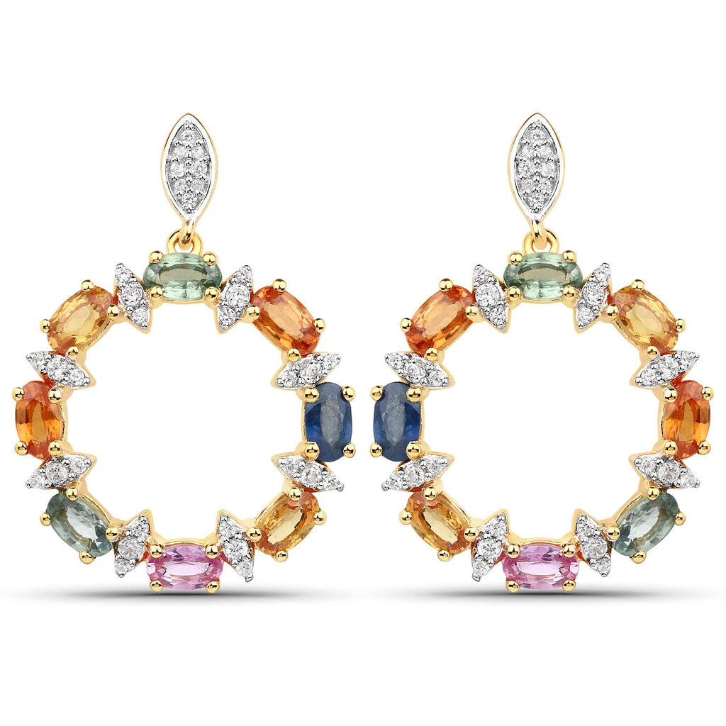 4.12 Carat Genuine Multi Sapphire .925 Sterling Silver Earrings