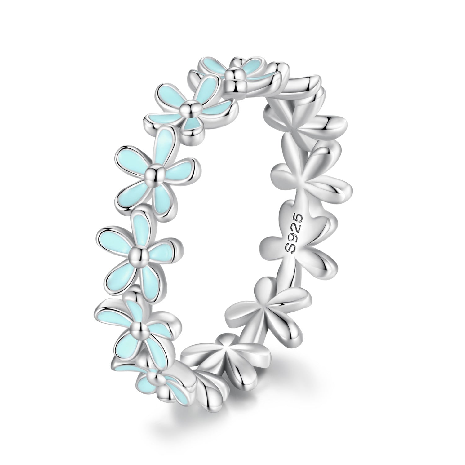 925 Sterling Silver Enamel Process Plated Platinum Ring Size 6 for Women