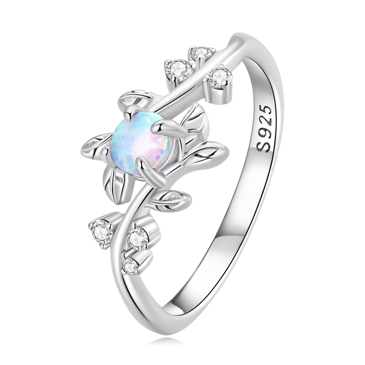 925 Sterling Silver Opal & CZ Ring 0.2cm Size 6.0 for Women