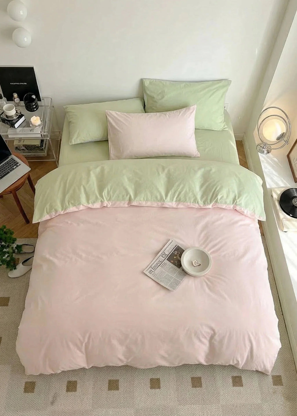 Duo Bedding Set / Pink + Green