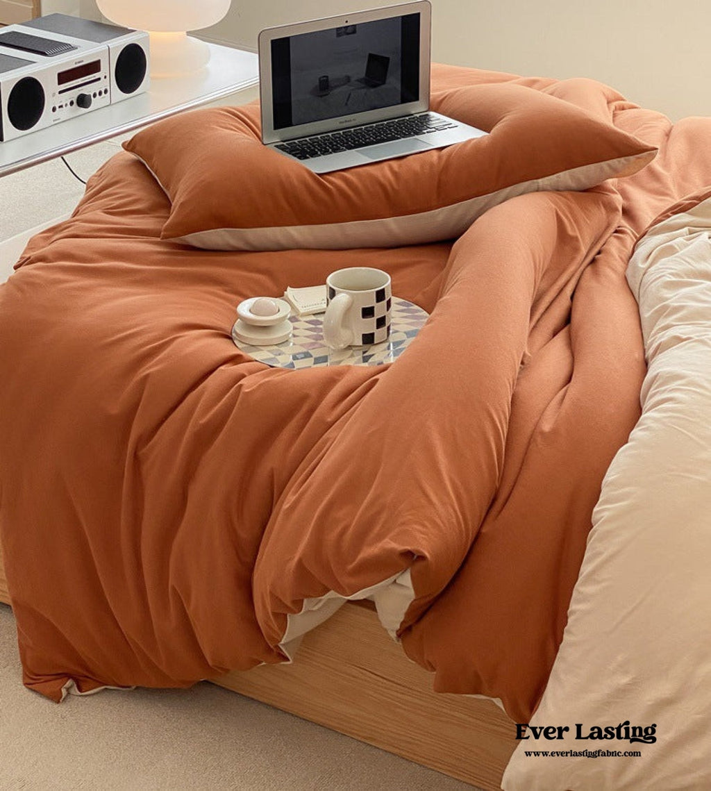 Duo Earth Tone Jersey Knit Bedding Set / Pink Beige