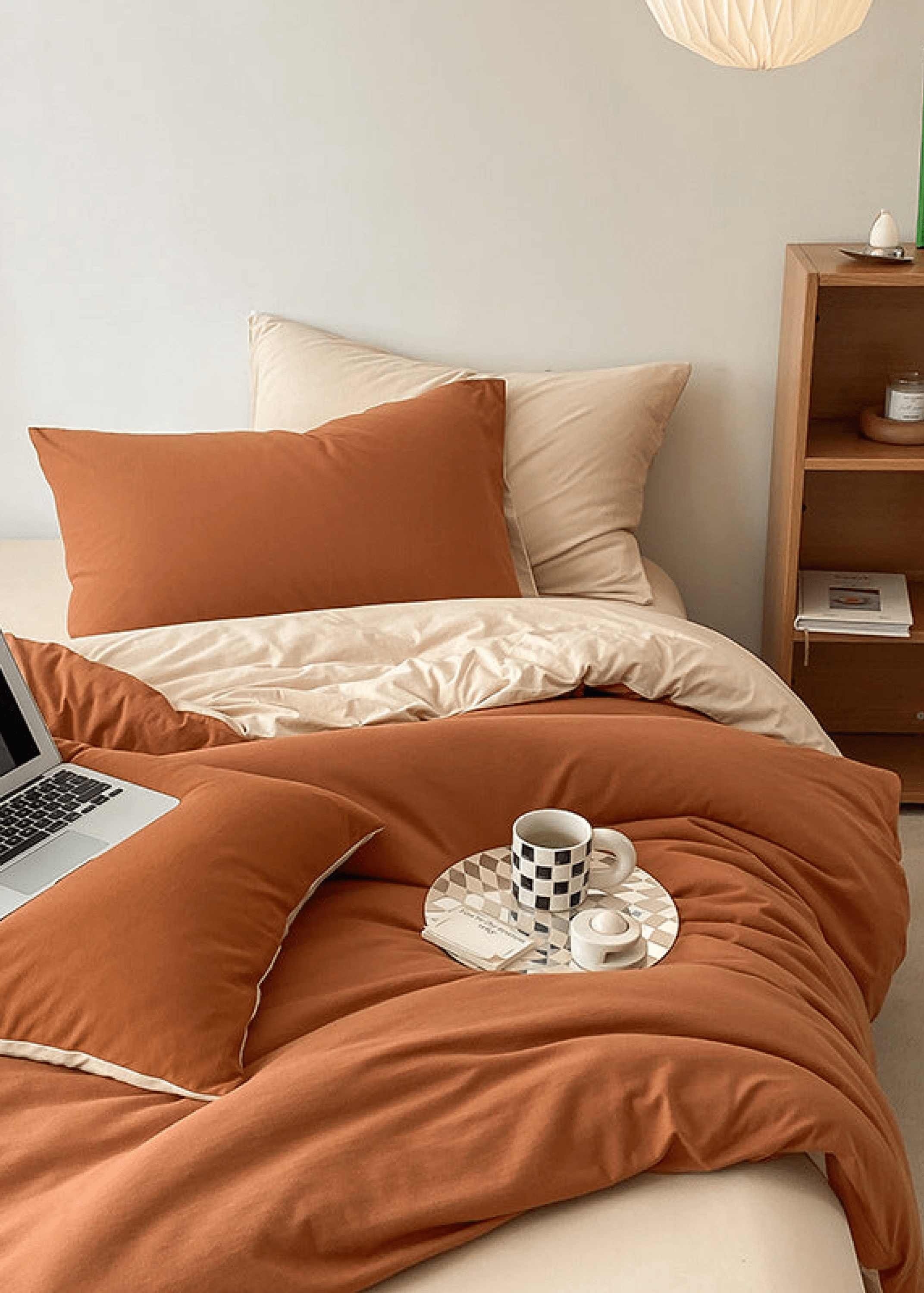 Duo Earth Tone Jersey Knit Bedding Set / Pink Beige