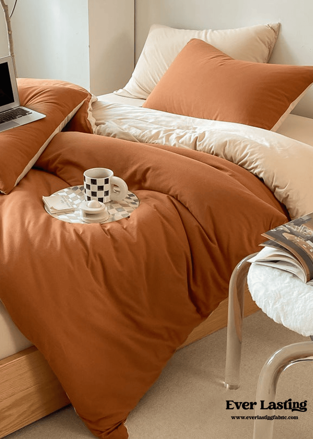 Duo Earth Tone Jersey Knit Bedding Set / Pink Beige