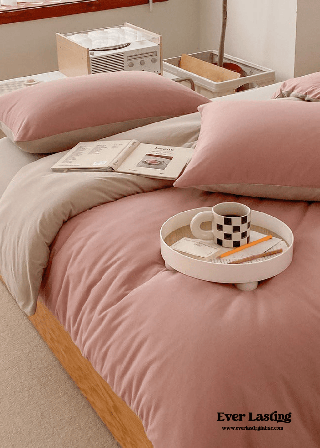 Duo Earth Tone Jersey Knit Bedding Set / Pink Beige