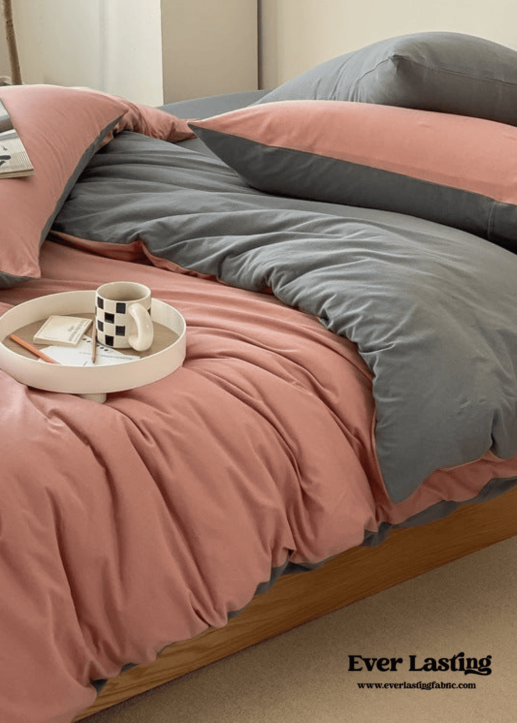 Duo Earth Tone Jersey Knit Bedding Set / Pink Beige