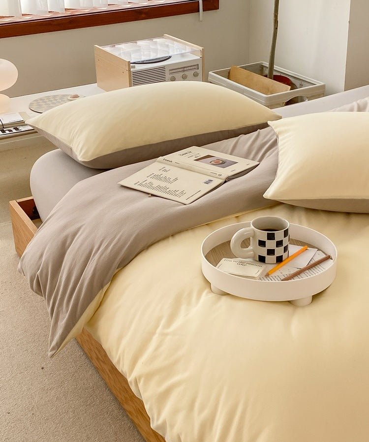 Duo Earth Tone Jersey Knit Bedding Set / Pink Beige