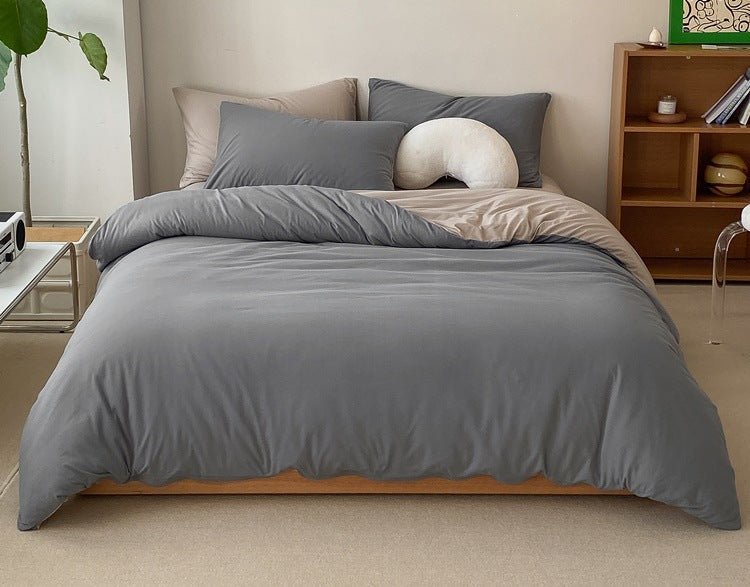Duo Earth Tone Jersey Knit Bedding Set / White Beige