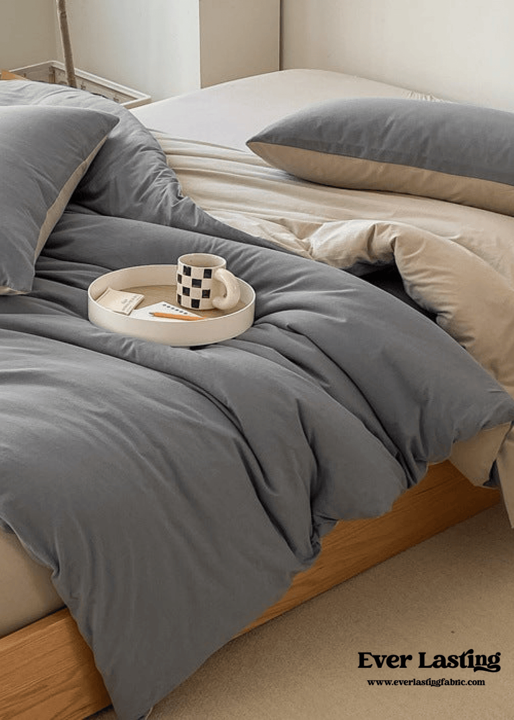 Duo Earth Tone Jersey Knit Bedding Set / White Beige