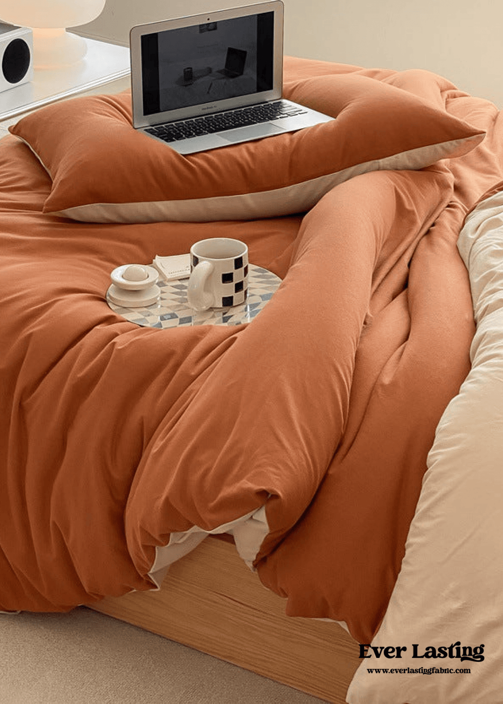 Duo Earth Tone Jersey Knit Bedding Set / White Beige
