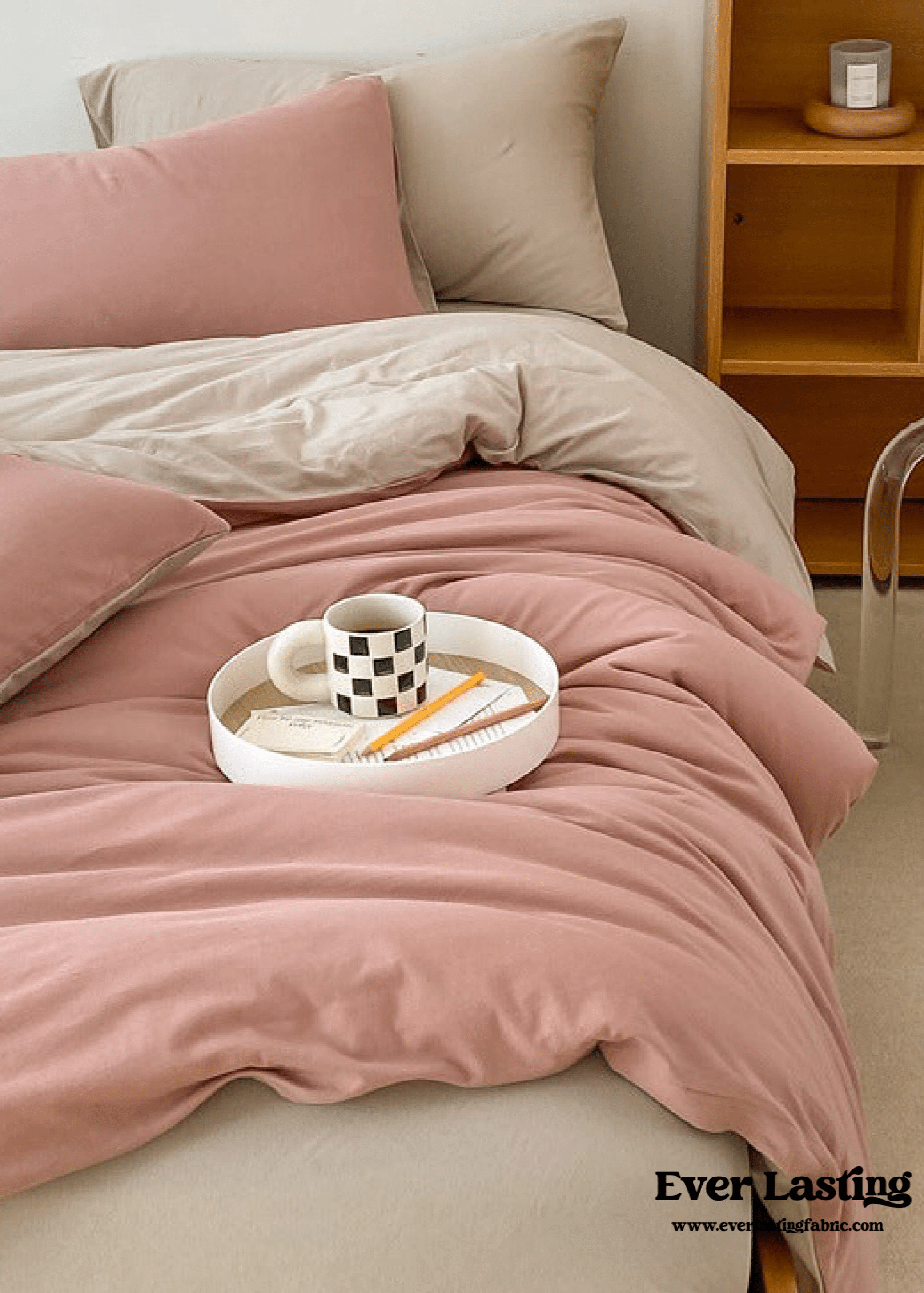 Duo Earth Tone Jersey Knit Bedding Set / White Beige