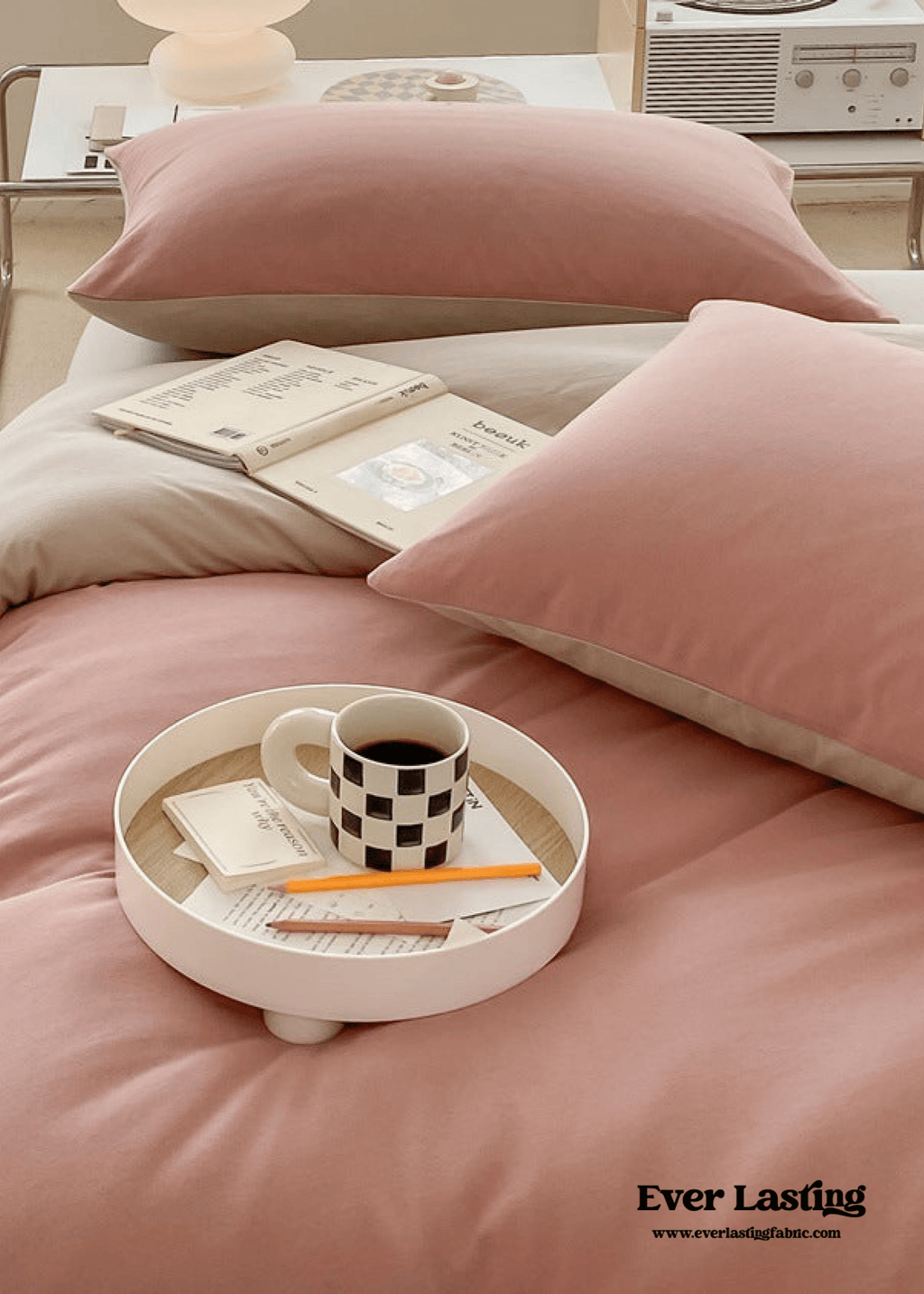 Duo Earth Tone Jersey Knit Bedding Set / White Beige
