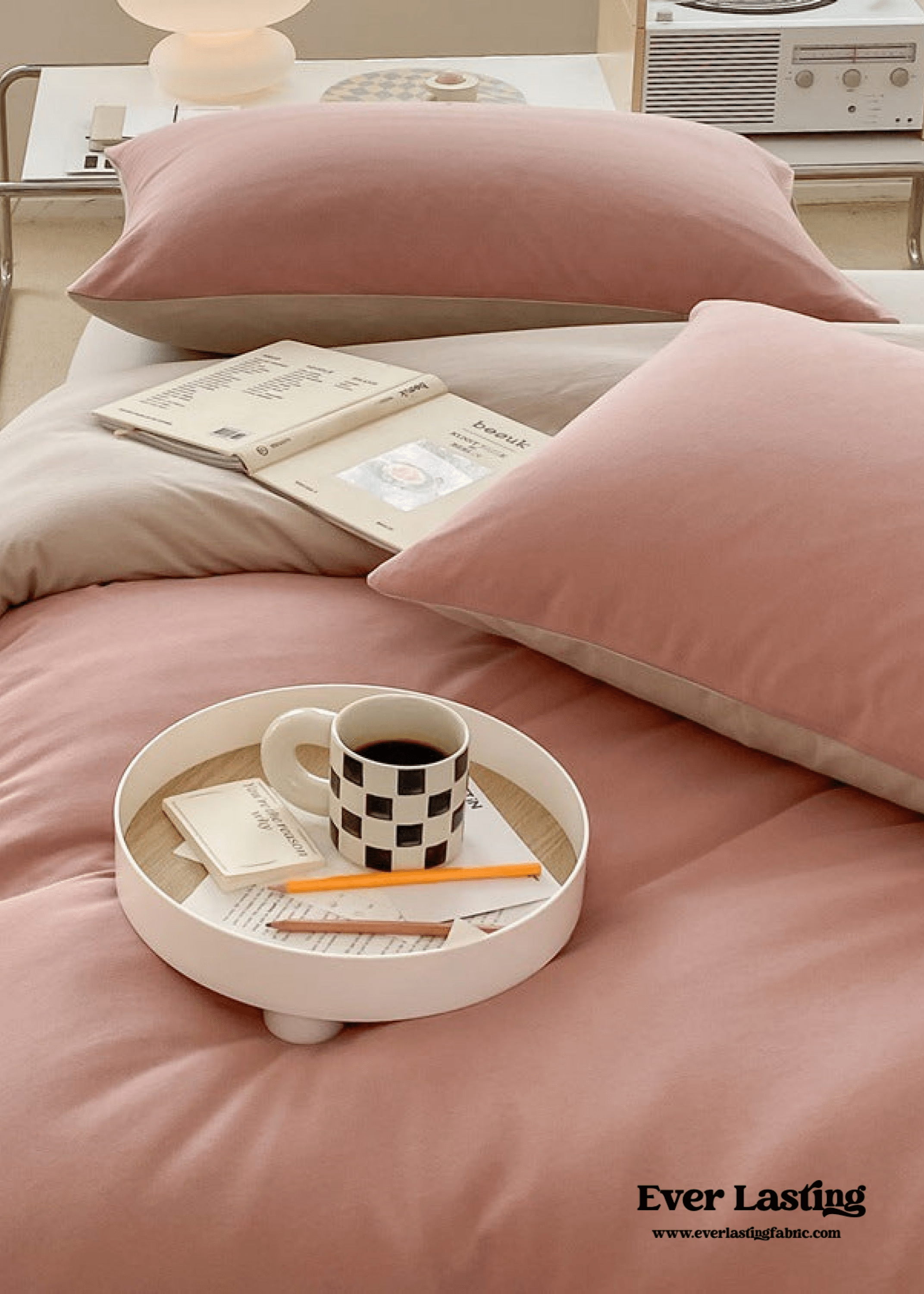 Duo Earth Tone Jersey Knit Bedding Set / White Beige