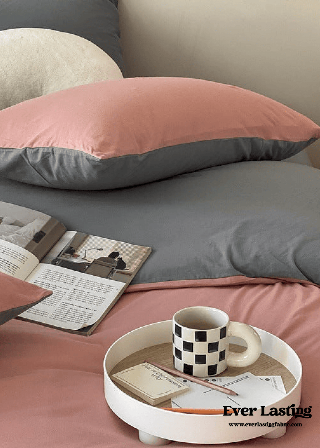 Duo Earth Tone Jersey Knit Bedding Set / White Beige