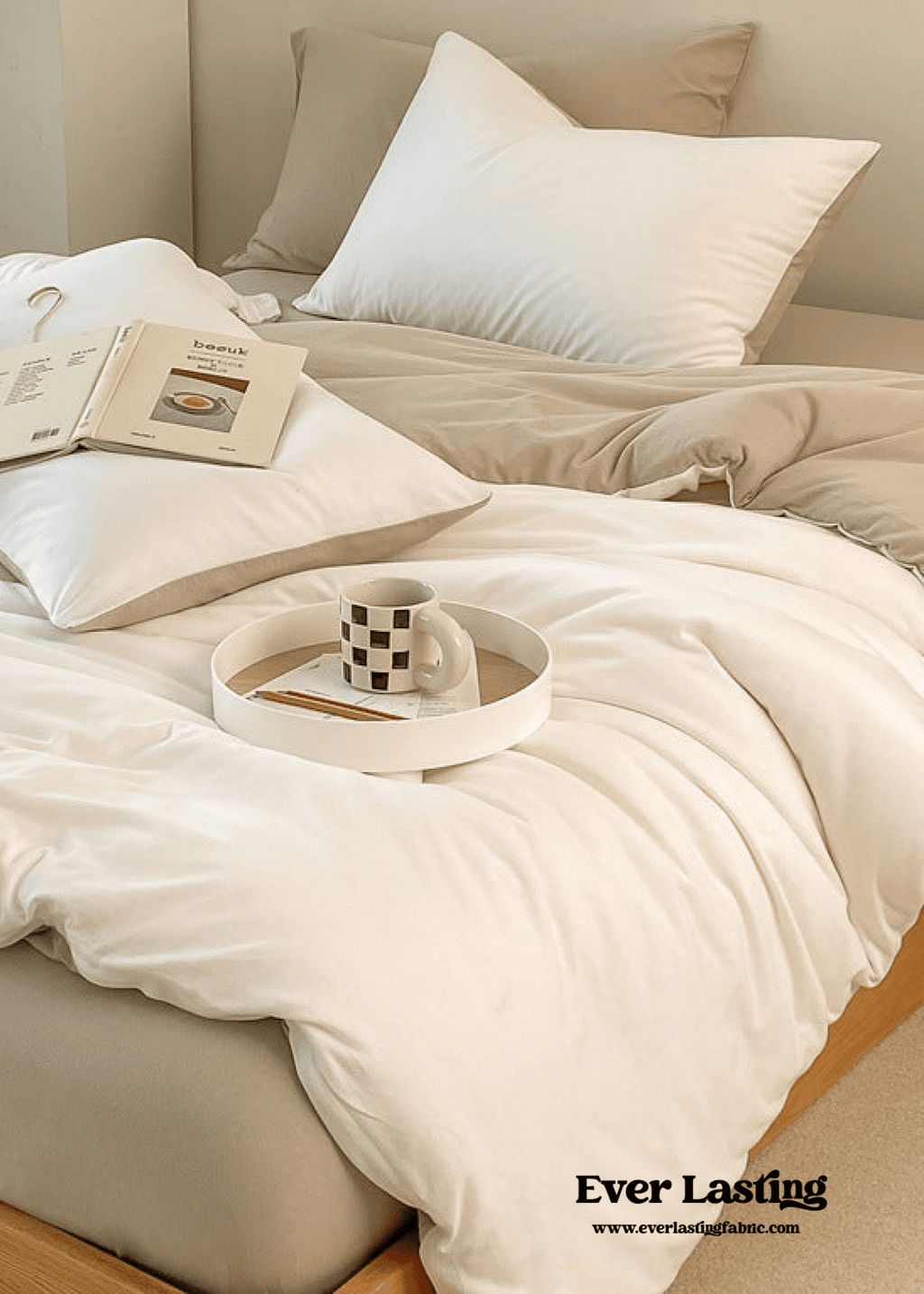 Duo Earth Tone Jersey Knit Bedding Set / White Beige