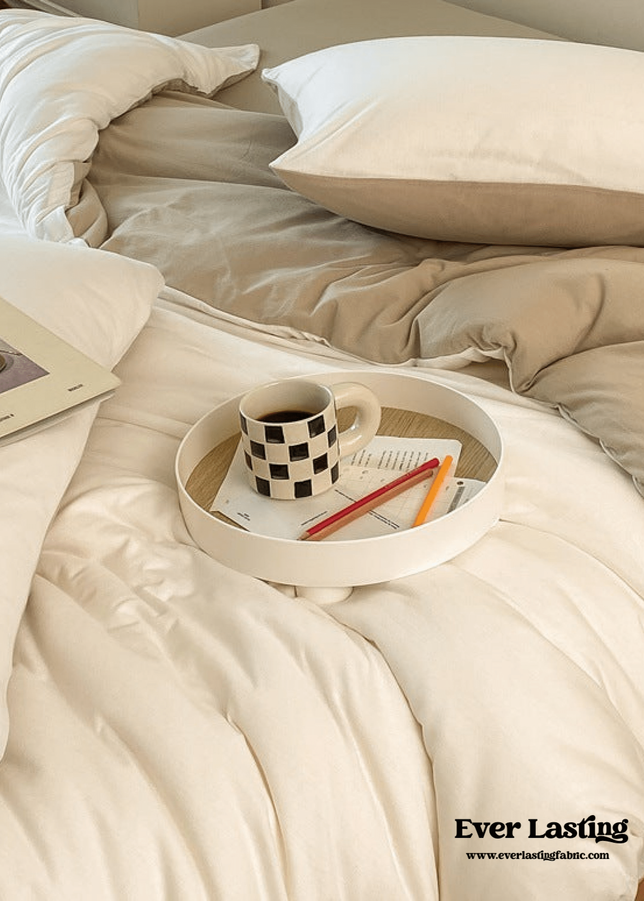 Duo Earth Tone Jersey Knit Bedding Set / White Beige