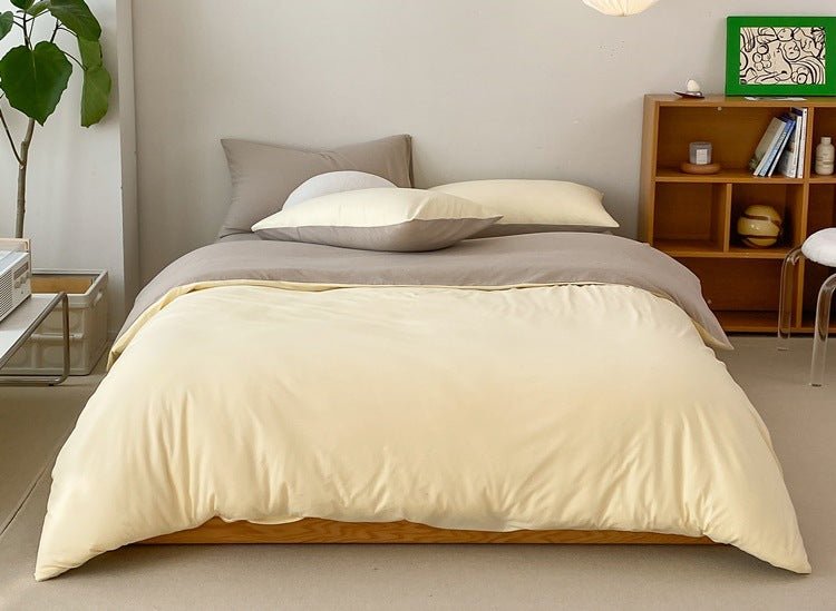 Duo Earth Tone Jersey Knit Bedding Set / White Beige