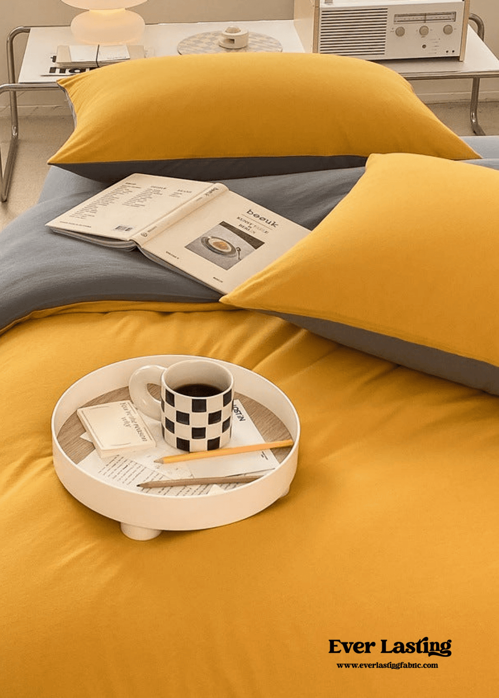 Duo Earth Tone Jersey Knit Bedding Set / White Beige